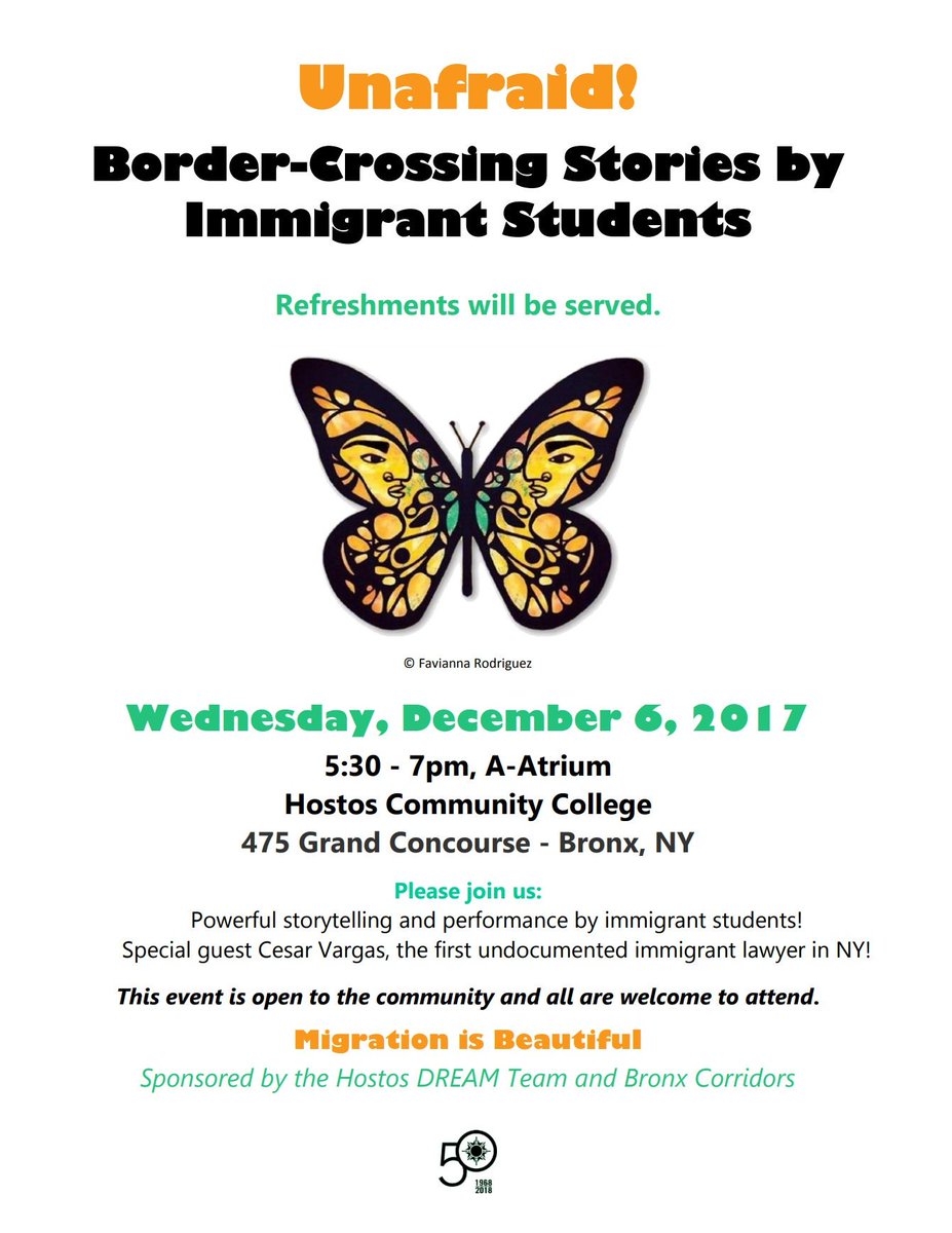 Dream team network updates📣

The bmcc dream team is hosting screening of <a href="/NoDigasFilm/">NoDigasFilm</a> 

The hostos dream team is hosting a resource fair and story night
#Immigration #undocumented #cuny