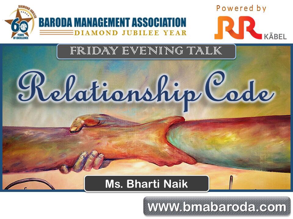 BhartiNaik_'s tweet photo. Happy to be invited as a #Speaker at Baroda Management Association today😀
My talk is about "The Relationship Code" we all should know for our healthy relationships😊
#bhartinaik #therelationshipcode #bma #barodamanagementassociation #healthy #relationships #Vadodara #Baroda https://t.co/HSqG56Iakx