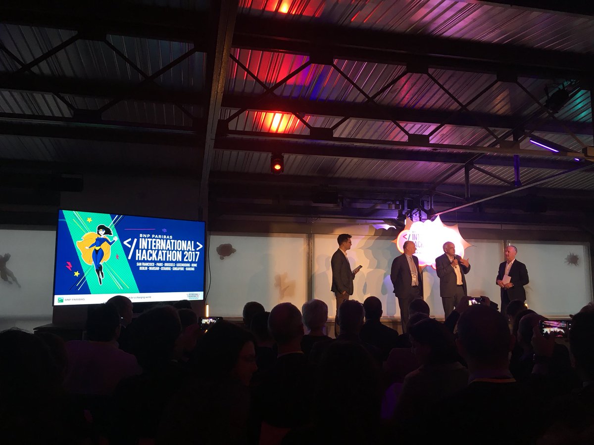 PhBricault's tweet photo. Attending the final demoday of BNP Paribas #internationalhackathon - very excited! https://t.co/237kiGa1zm