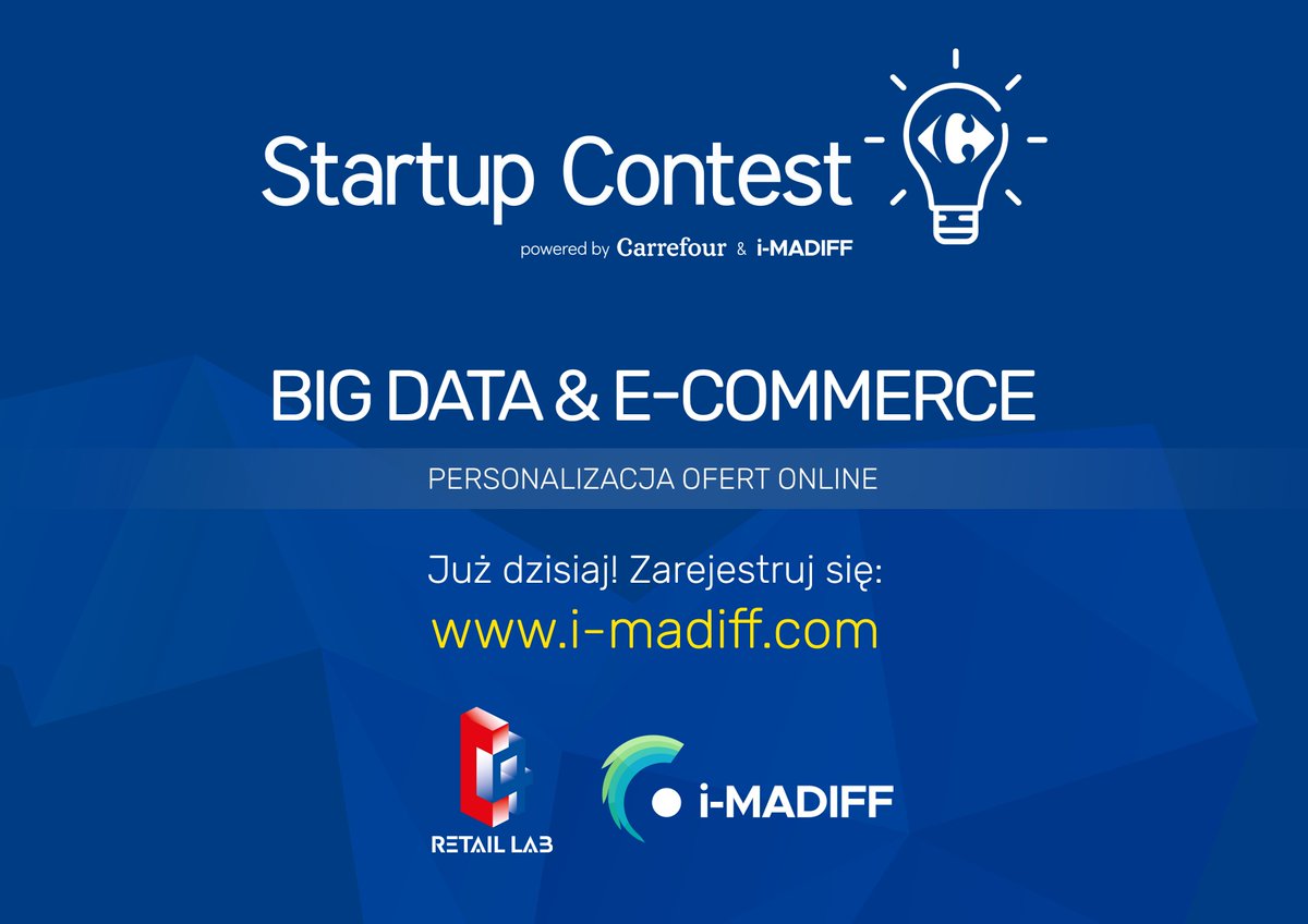 MadiffPolska's tweet photo. Zapraszamy do C4 Retail Lab - weź udział w konkursie na https://t.co/zhf5u0gvSt #startup #contest #dzisiaj #today #piątek #friday #weekend #konkurs #Carrefour #Madiff #iMADIFF #C4RetailLab #apply #aplikuj #bigdata #ecommerce #online #teamwork #workshop #event #Warszawa #Poland https://t.co/YzO6uMIPeX