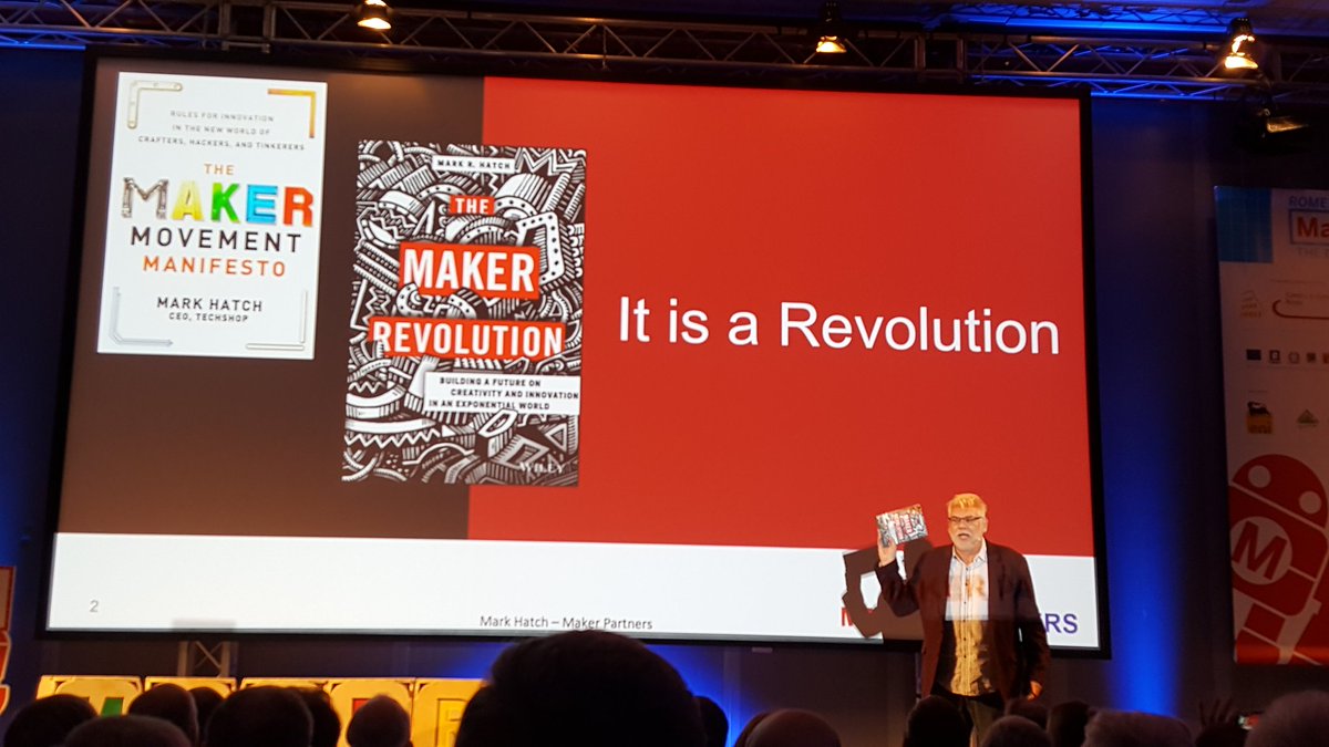 RSDesignSpark's tweet photo. Mark Hatch the author of The Maker Movement Manifesto is now on stage to discuss the Maker #revolution #Bppm #MFR17 https://t.co/nu3TPWrdfN