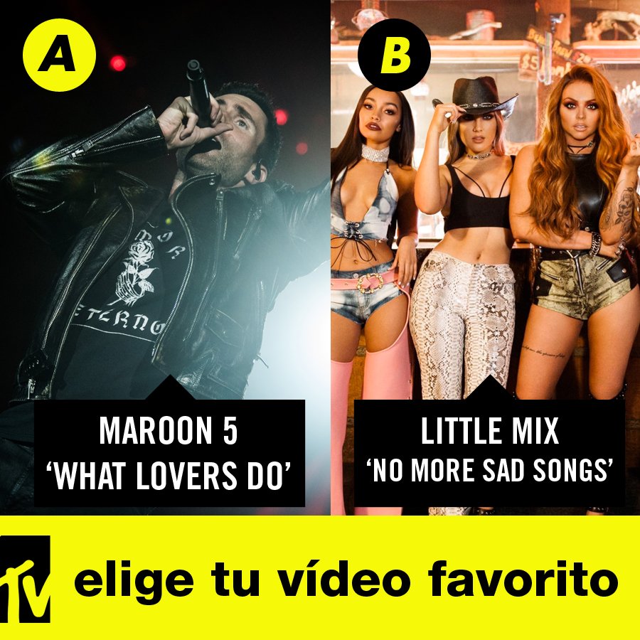 mtvspain's tweet image. ¡ENCUESTA PARTY-TOP🎉! Dos temas, ¡el último baile! ¿Cuál eliges?  
💥RT @LittleMix con 'No more sad songs' 
VERSUS 
💥FAV @maroon5 con 'What lovers do' 
DALE AL PLAY▶: bit.ly/2zHbejH 🎶