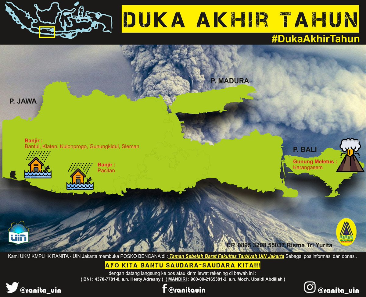 ranita_uin's tweet photo. Sumbangsih untuk  Negeri

Ayo bantu saudara-saudara kita di Bali, Yogyakarta, Pacitan yang sedang membutuhkan bantuan.
Sisihkan uang anda untuk membantu mereka.

CP. 0895 3208 55037 Risma Tri Yurita

#IndonesiaTangguhBencana
#kmplhkranita #uinjkt https://t.co/KuhY2Z1uC5
