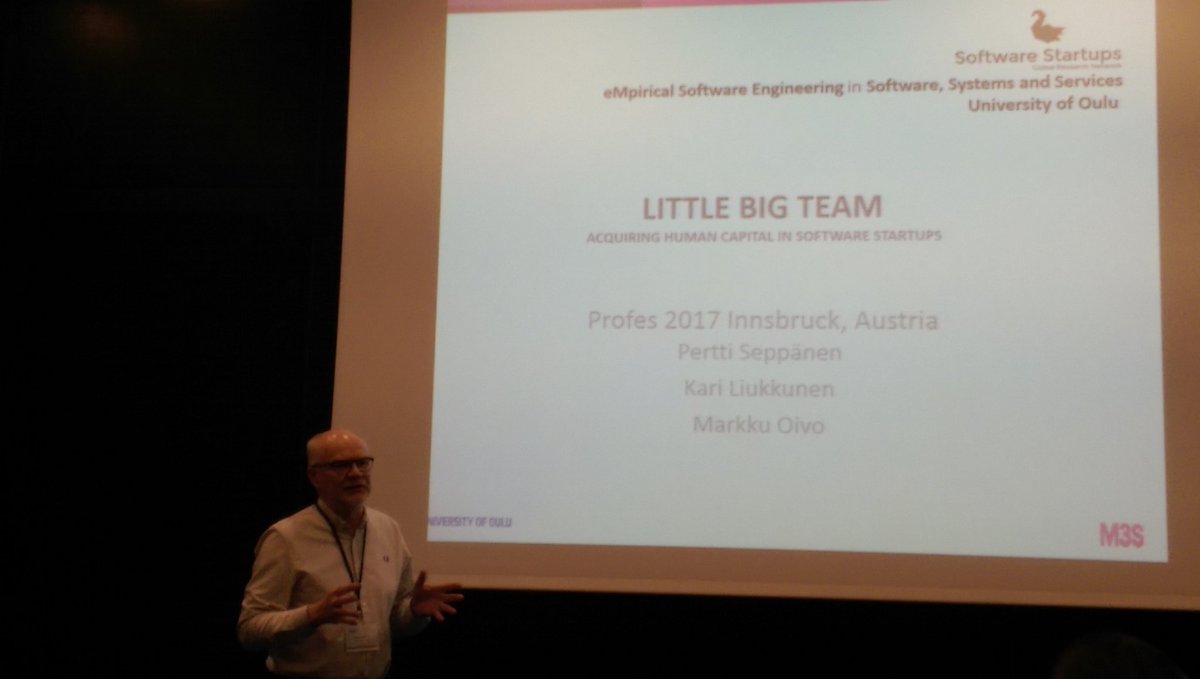 dfontde's tweet photo. The founder of a startup doesn't need to be a hero, if he can make a good team, great lesson from Pertti Seppanen #profes17 cc @WabeeSmartEnerg https://t.co/tODJtDafRl