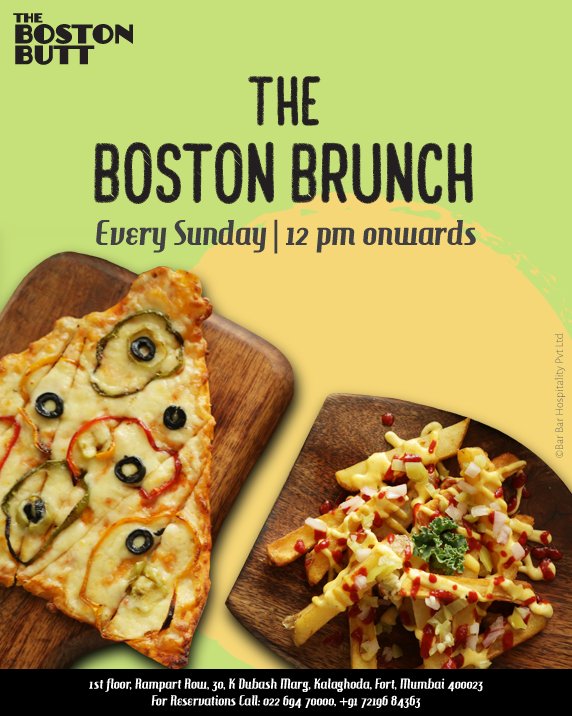 TheBostonButt's tweet photo. Sundays are for Brunches! #TheBostonButt is back with the #Sunday #Brunch. Drop by and spend time treating yourself with the best #SouthAmerican food and refreshing drinks. for reservations, call on : +91-22-694-30000, +91-22-694-70000, +91 9892447669 OR +91 88790 24443. https://t.co/IzibkHIqTn