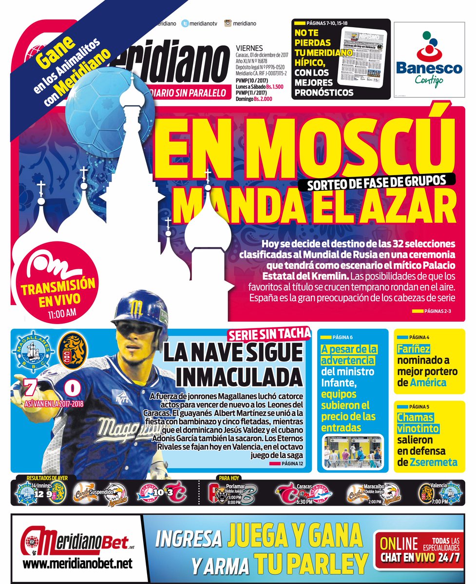 Meridianoonline's tweet photo. #PortadaMeridiano | EN MOSCÚ MANDA EL AZAR | Este viernes es el #WorldCupDraw https://t.co/C7AHwUBESc https://t.co/1IUnFs3H5C