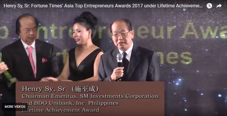 SM_Investments's tweet photo. Henry Sy, Sr: Fortune Times’ Asia Top Entrepreneurs Awards 2017 under Lifetime Achievement Award | https://t.co/EQd0wO43bV 

Follow us @SM_INVESTMENTS @smsupermalls @TheOfficialSMDC #FortuneTimes #TopEntrepreneursAwards2017 https://t.co/9WqyTIWJmS