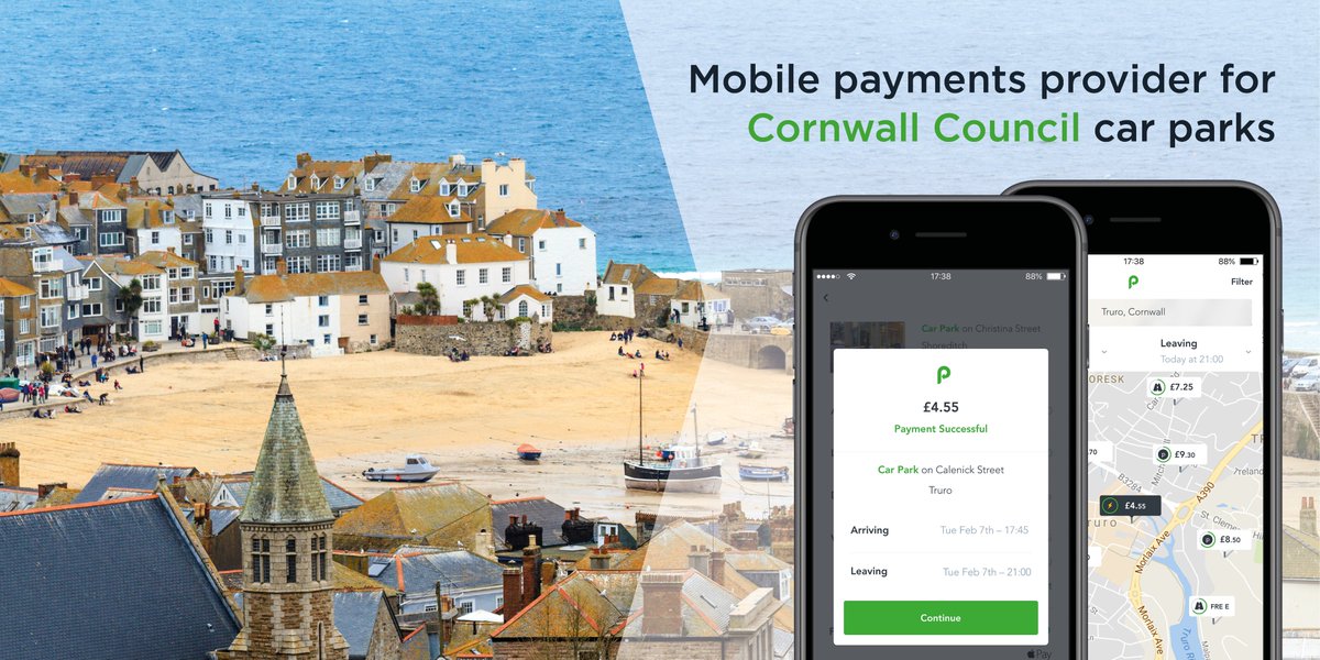 JustPark's tweet photo. We're delighted to announce that as of Monday, JustPark will be the new mobile payments provider for Cornwall Council car parks - at over 130 sites! We're looking forward to making parking easier for their many visitors and residents 🅿️ #parking #tech https://t.co/uYdm3Iu3b7