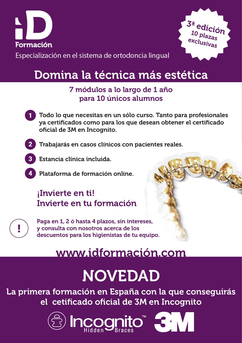 idformacion's tweet photo. ¡NOVEDAD! La primera #formación en #España con la que conseguirás el certificado oficial de 3M en @Incognito3M @3MOralCareES @3MOralCare @3MEspana https://t.co/Fc4SW4URsq