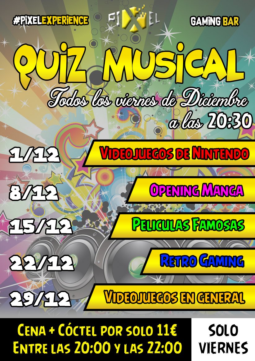 PixelBar_Madrid's tweet photo. 🎶🎵 Esta noche ven a participar en nuestro primero Quiz Musical especial juegos de Nintendo ¿Crees conocer todo? Una botella de cava para el equipo ganador #PixelExperience https://t.co/EPmL9Ire3D https://t.co/UPrmyYeFha