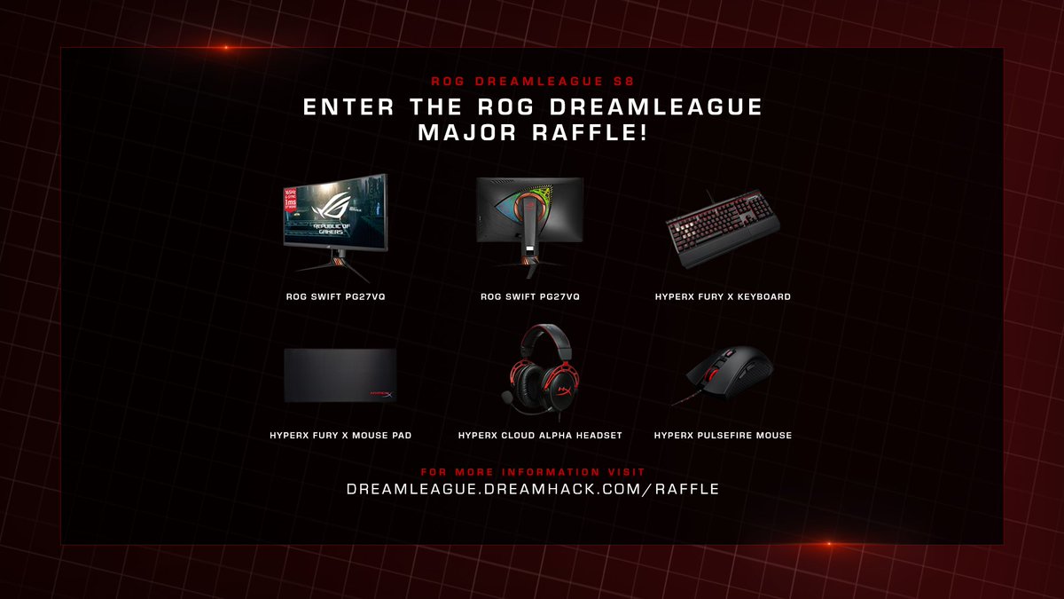 DreamHackDota's tweet photo. We've got an awesome give away during the Major for you to enter!

Win amazing prizes from @ROGNordic, @HyperX and us!

RT and enter at https://t.co/BtRxbLyt35 https://t.co/TsRxPDXGbF