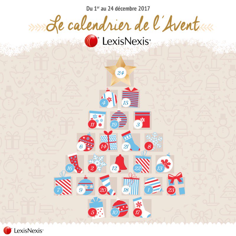 Lexis_Etudiants's tweet photo. Aujourd'hui, découvrez le Calendrier de l'Avent LexisNexis ! Ouvrez une nouvelle case chaque jour et découvrez ce qui s'y cache. De nombreux cadeaux sont à gagner !  https://t.co/B9O51vJM7e https://t.co/J4QyEknohg