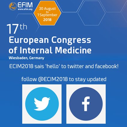 ECIM2018's tweet photo. @ECIM2018, the 17th European Congress of Internal Medicine takes place in the RheinMain CongressCenter from 30 August to 1 September 2018.
Join us in Wiesbaden, Germany!
#ecim2018 #internalmedicine #medicine #efim #congress #inernist #younginternists #europeancongress https://t.co/CQgNRWja9j