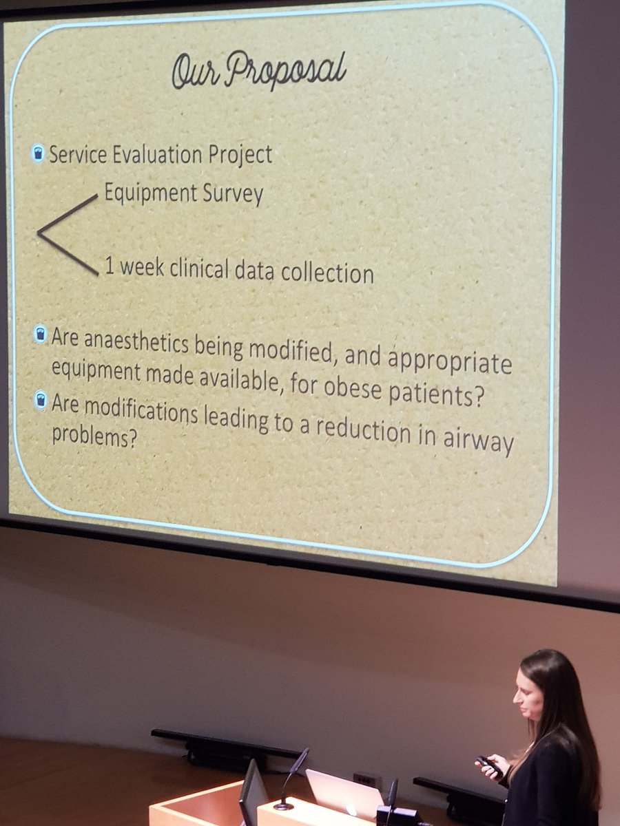 SOBAuk's tweet photo. Now, Becky presenting a @PeriopResearch backed future project on guidelines for anaesthesia for obese patients. Do they have an impact? #SOBAASM2017 https://t.co/6kp9i4aMcu