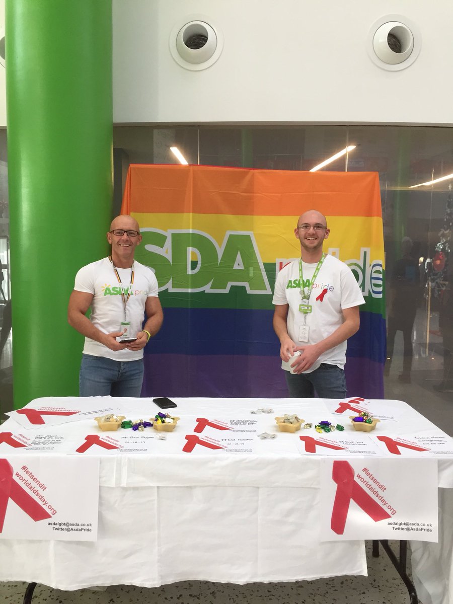 AsdaPride's tweet photo. Raising awareness of #WorldAIDSday at Asda House #LetsEndIt #weararedribbonwithpride #asdapride https://t.co/DmkYFDXU1f