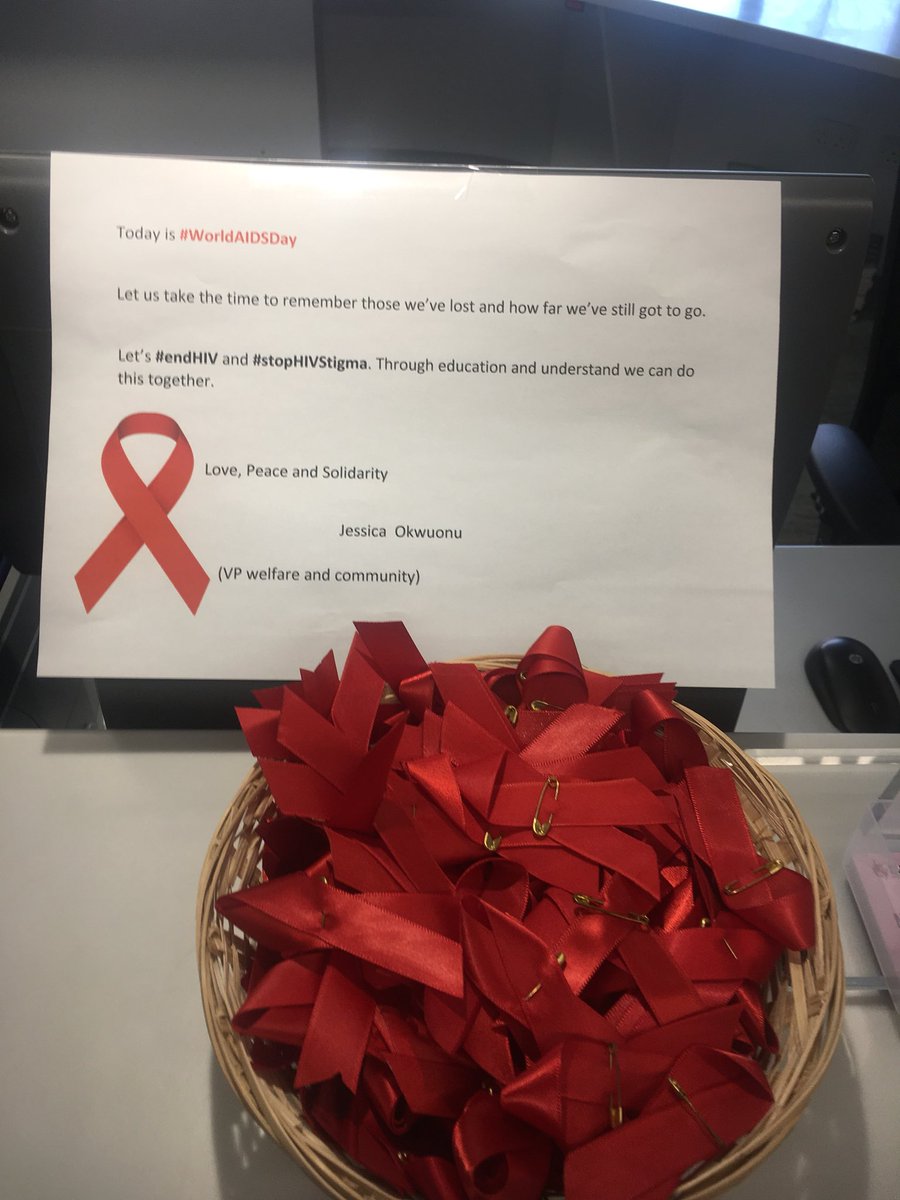 DSU_WaC's tweet photo. Pick up a ribbon from reception in the Campus Centre to support and raise  awareness for  #WorldAIDSDay https://t.co/2fxOSOWNVv