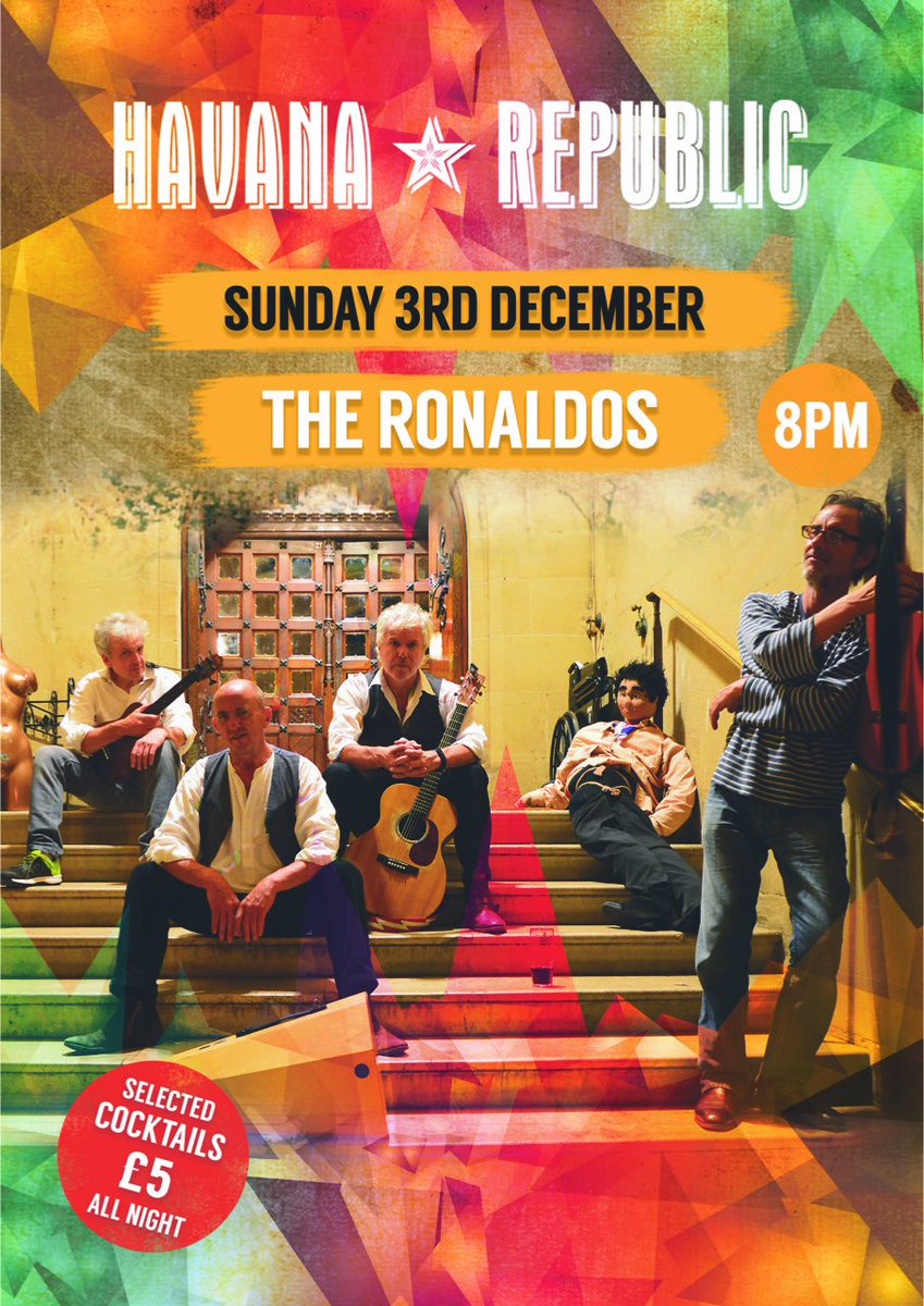 Havana Republic (@havanarepublic1) on Twitter photo THIS SUNDAY - THE RONALDOS LIVE IN SHREWSBURY! 🎶🎸
LIVE this Sunday 3 December - <a href="/theronaldos4/">the ronaldos 💙</a> make their debut on our <a href="/HavanaRepublic1/">Havana Republic</a> stage playing Cuban skiffle pop! 🎉
On stage from 8pm - it's the perfect way to end the weekend and it's going to be a busy one! THIS SUNDAY - THE RONALDOS LIVE IN SHREWSBURY! 🎶🎸
LIVE this Sunday 3 December - <a href="/theronaldos4/">the ronaldos 💙</a> make their debut on our <a href="/HavanaRepublic1/">Havana Republic</a> stage playing Cuban skiffle pop! 🎉
On stage from 8pm - it's the perfect way to end the weekend and it's going to be a busy one!