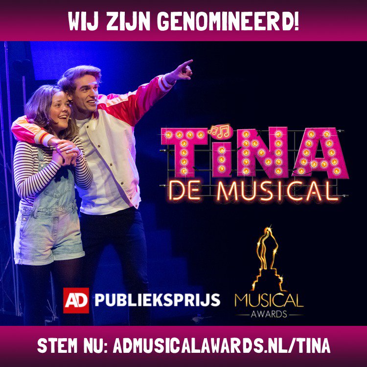 Hoppa! We zijn met Tina de musical genomineerd voor de AD publieksprijs Musical Awards. Stem je op ons?Duurt maar 1 sec! admusicalawards.nl/tina
