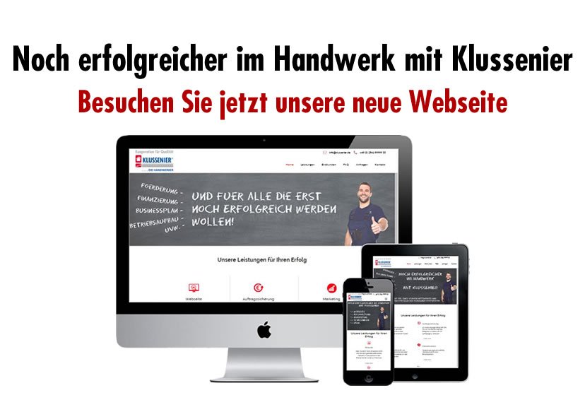 Noch erfolgreicher im Handwerk!
Wir freuen uns, euch unsere neue Webseite vorstellen zu können!
Alle Informationen um noch erfolgreicher als Handwerker zu werden findet Ihr unter: selbststaendig-handwerk.de
#Klussenier #NochErfolgreicherimHandwerk #Handwerk #Selbstständig