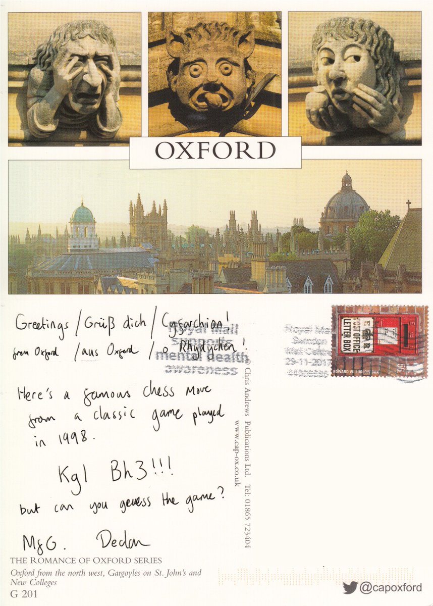 postcardchess's tweet photo. One of our fans (presumably from Oxford, UK) has sent us a postcard with a question. Do you know the answer?#poscardchess #chess https://t.co/US9Pe2DXqt