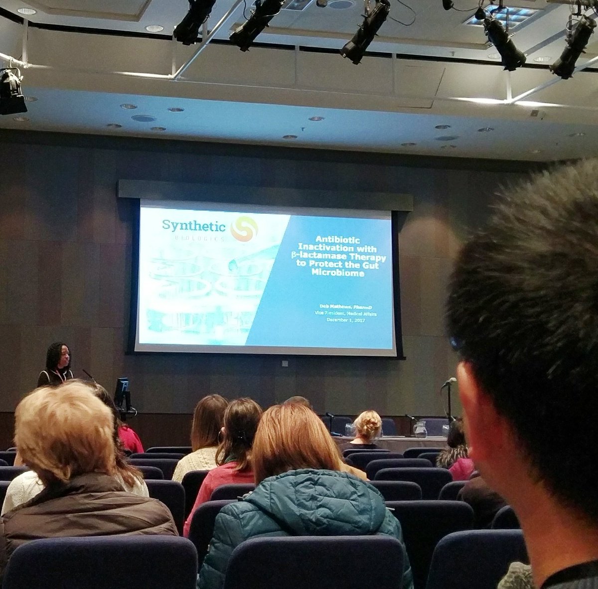 jjomartinez's tweet photo. Great job by Deb Mathews of @SYNBiologics presenting  innovative way to protect the gut microbiome from the destructive effects of antibiotics!  #FIS17 https://t.co/HyO07pIt1R