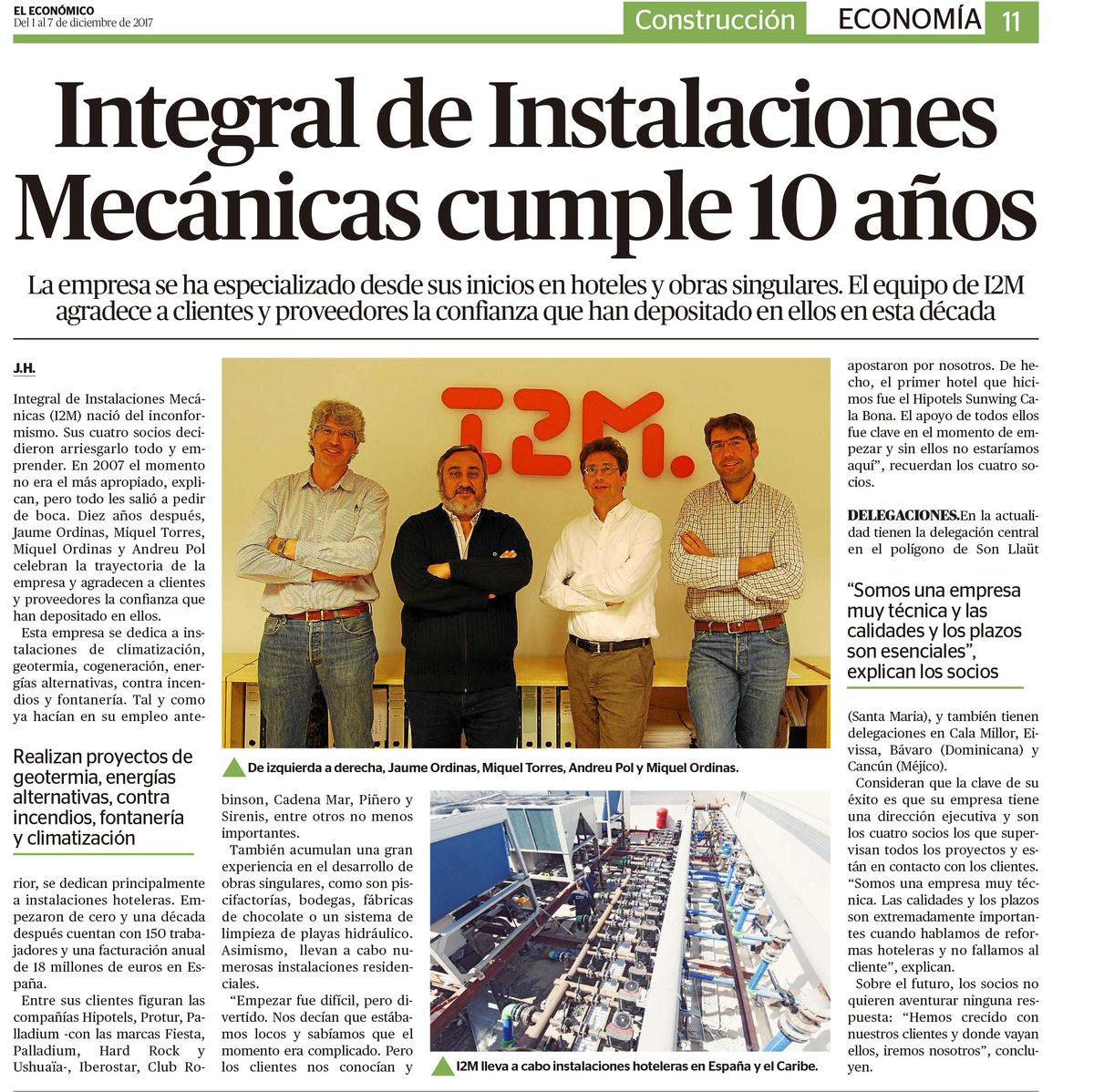 I2M_integral's tweet photo. Buenos días! Compartimos el reportaje publicado en El Económico sobre los diez años que cumple I2M. #I2M #10años https://t.co/NWasi4MkPM
