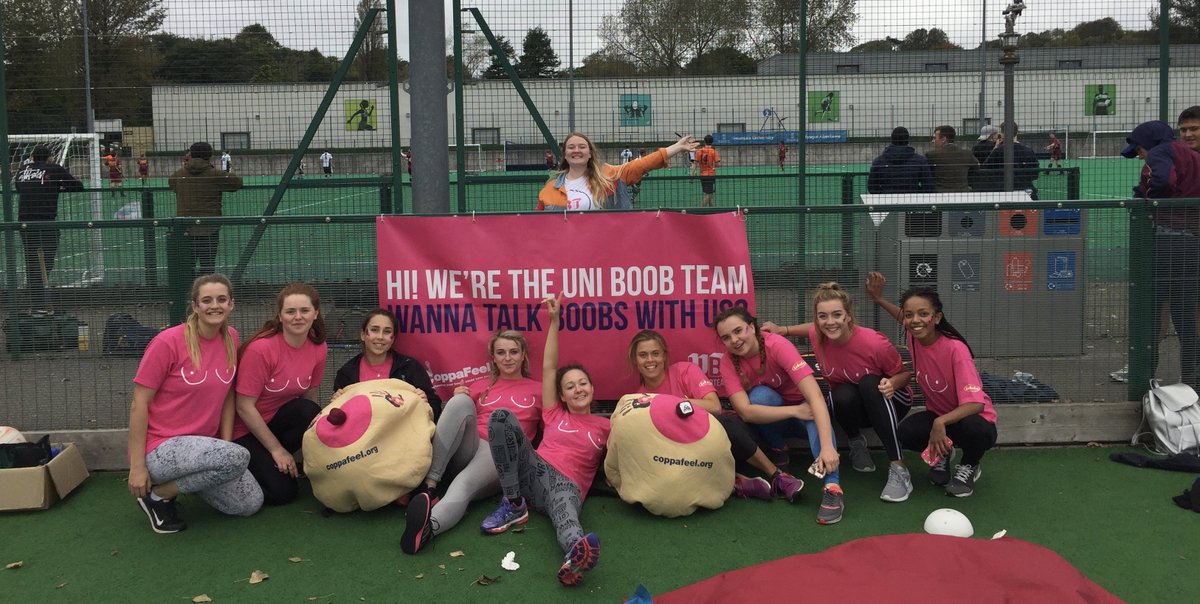 gracey_h's tweet photo. The Uni Boob Team #LoveSUSU because of all the support they have given us over the past two years! We wouldn't have put on such amazing events and raised so much money without their support! Thank you!💖💚 https://t.co/KSvpeZI2KS