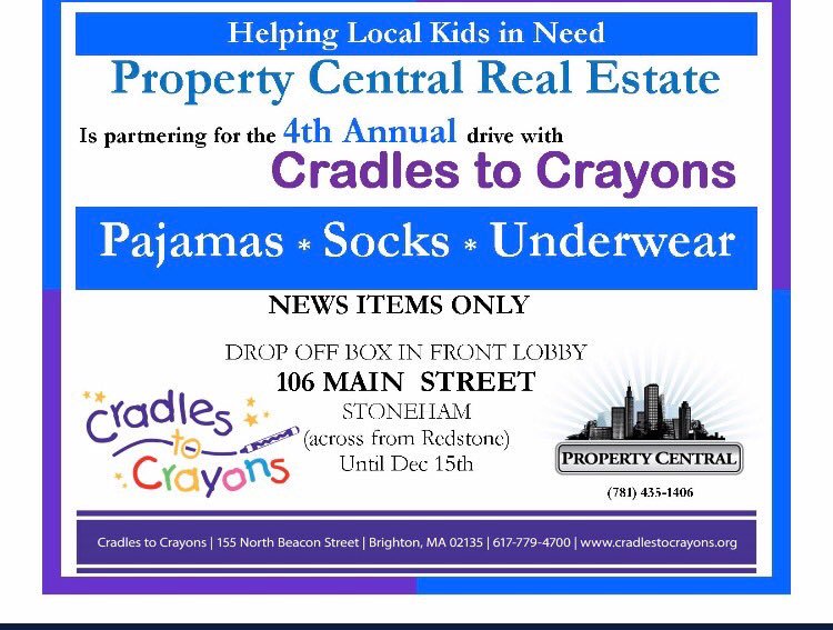 propertycRE's tweet photo. Only 15 days left to before we drop off to this wonderful organization. Socks and pj's needed especially for older kids #CradlestoCrayons #LocalCharties #GivingBack @c2cboston https://t.co/OJiKM625Uo