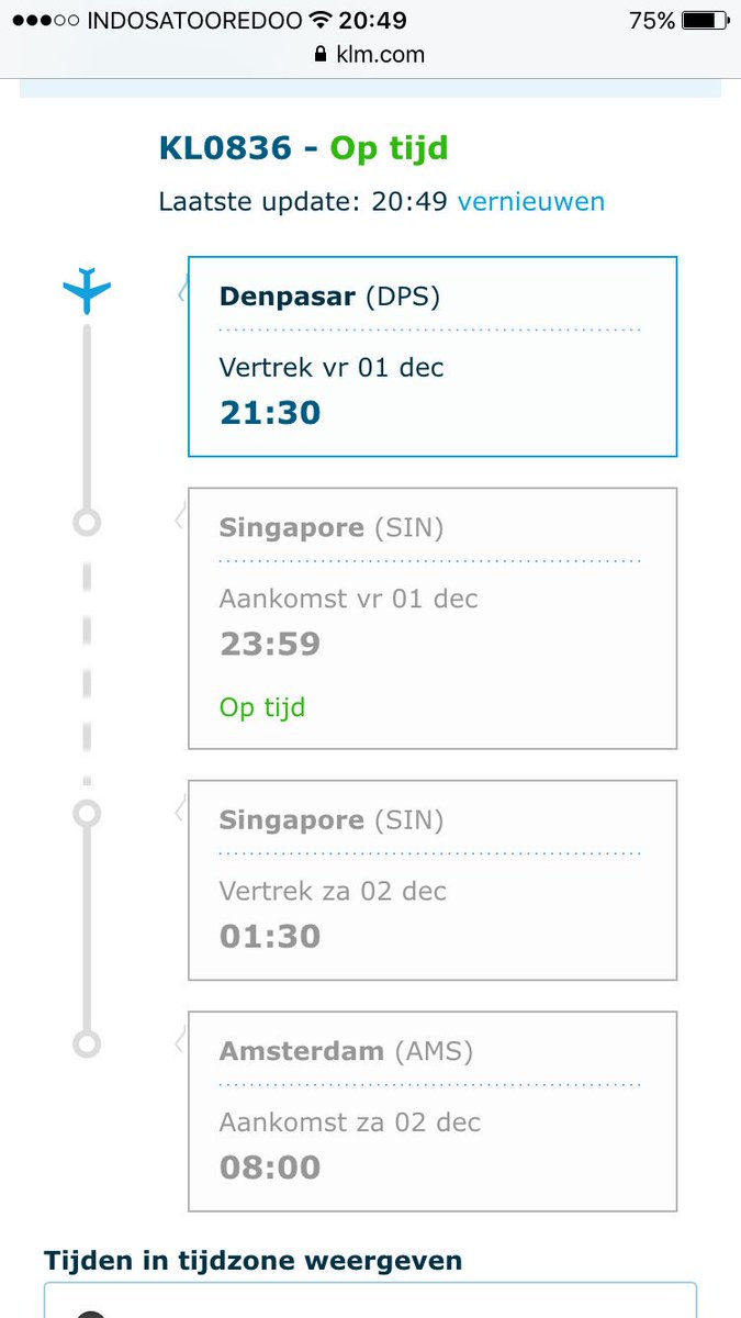 SpaLiva's tweet photo. @KLM which is true.. Changi airport says cancelled, klm website says on time. Flight 1 dec kl0836 https://t.co/R0kSQKjaTa