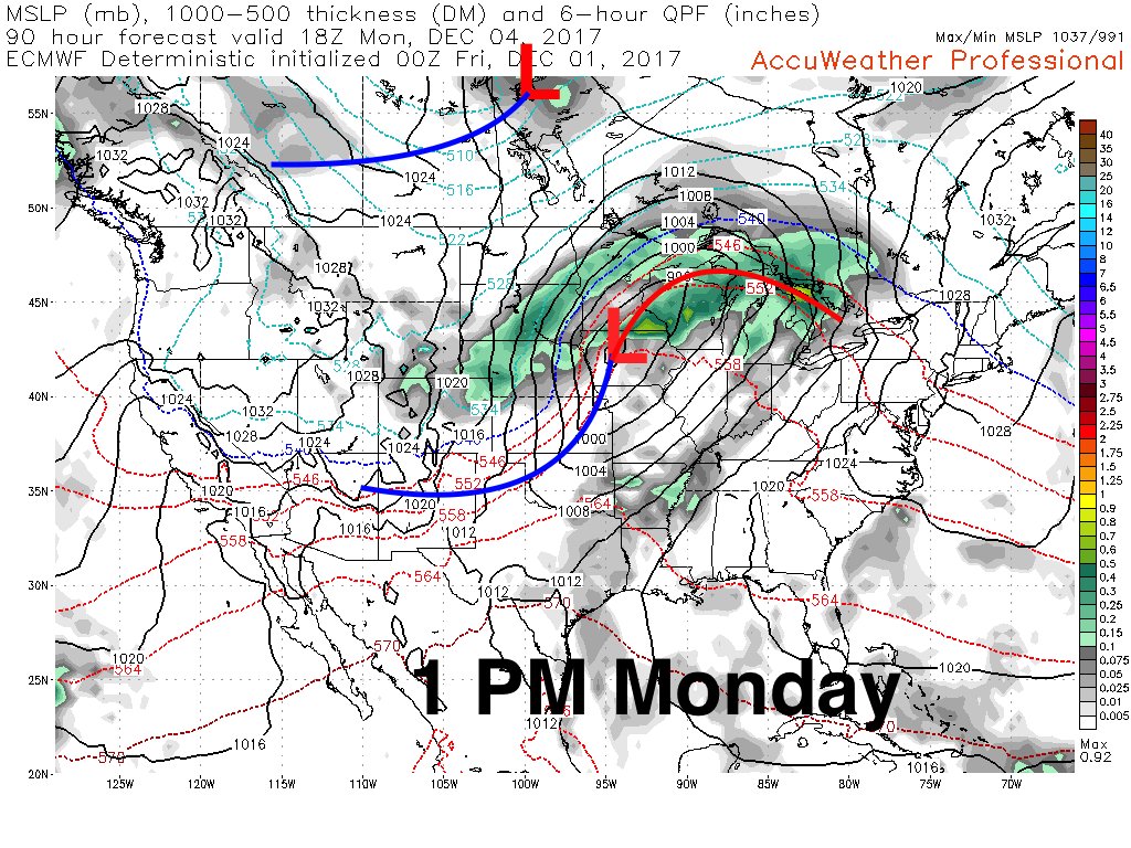 Rossiosonde's tweet photo. Preliminary timeline for cold arrival next week. It will likely be a one-two punch as it often is with these types of systems. Second cold front will drag the polar air behind it. Detailed synopsis @AccuWeatherPro Link- https://t.co/vXaoaqZYqI #winterwx #coldweather https://t.co/5aAGnBEPmR