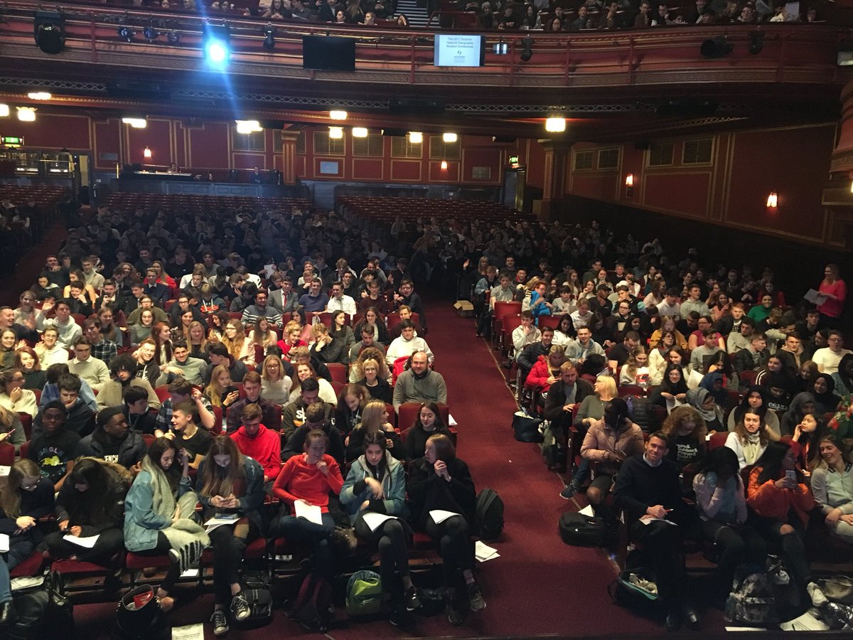 Profiainstewart's tweet photo. Some very excited young Geographers waiting for a day of earthquakes and volcanoes at the Dominion Theatre. https://t.co/a1PI9MUpP3