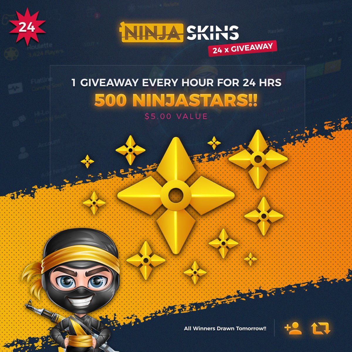 ninjaskins's tweet photo. 🔥CRAZY #Giveaway:🔥

 Follow @NinjaSkins
 RT+Tag Someone
 Visit https://t.co/WemR7vSFDK      

#csgo #csgogiveaway #freecsgoskins #csgoskins https://t.co/bBcRoe5AHb