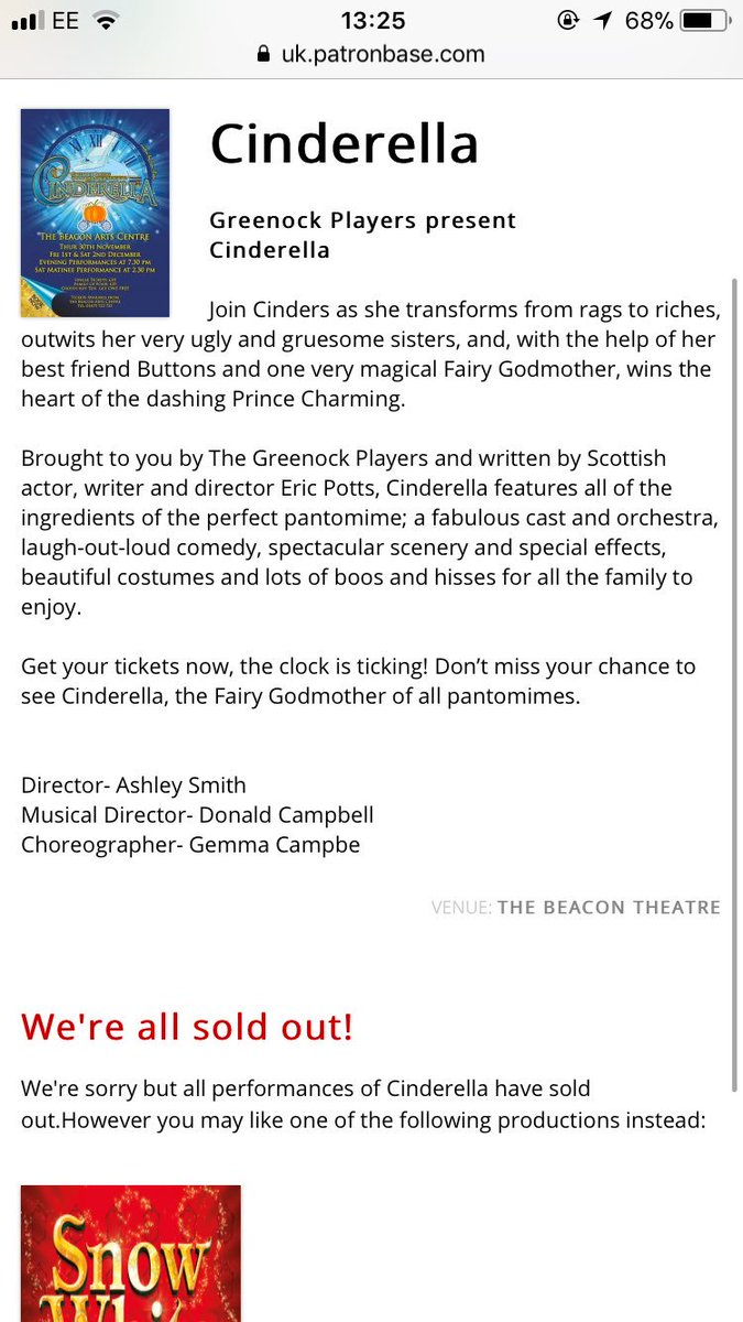 That’s right! We’re all sold out 😱 Had a fab opening night, can’t wait to do it all over again tonight! #GreenockPlayersPanto #Cinderella
