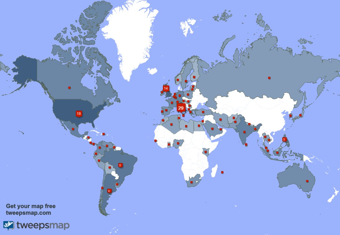 My followers live in Italy (29%), USA(19%)... Get your map: tweepsmap.com/!tomlinsvuitton