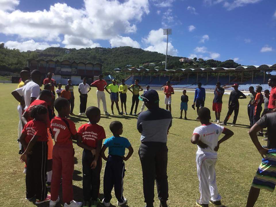 WindwardsV's tweet photo. Cricket development with the CWI Northern Cluster Grassroots Cricket Program on  Daren Sammy Cricket Ground. 
Gave Special tribute  to West Indies Under - 19 batsman Kimani Melius who has been with the Program from 2013 when he began his career. https://t.co/v0pmWvjKs3