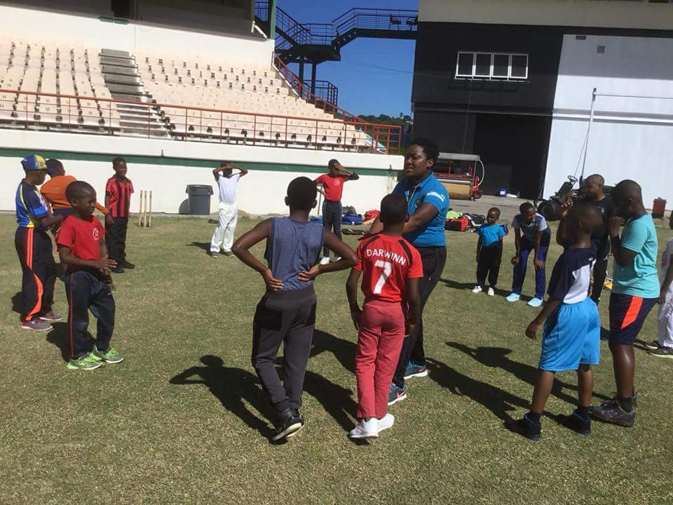 WindwardsV's tweet photo. Cricket development with the CWI Northern Cluster Grassroots Cricket Program on  Daren Sammy Cricket Ground. 
Gave Special tribute  to West Indies Under - 19 batsman Kimani Melius who has been with the Program from 2013 when he began his career. https://t.co/v0pmWvjKs3