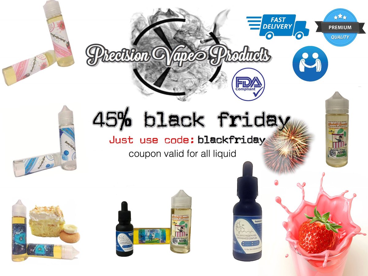 PrecisionVapePr's tweet image. 💥💢45% off is going to get you your juice for↘️⬇️↙️⤵️

|240ml = 24.75 | 120ml = 16.49 | 60ml = 11.00 | 30ml = 7.15|
(use code: blackfriday)