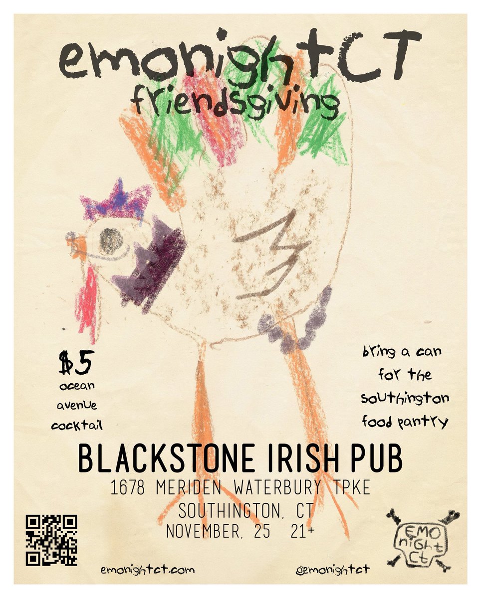 emonightct's tweet image. Emo Night CT at Blackstone Irish Pub is this Saturday 11.25.17! Bring a can of food for The Southington Community Food Pantry! We can’t wait to see you there! 🤘 #EMONIGHTCT #ENCT #EmoNightConnecticut