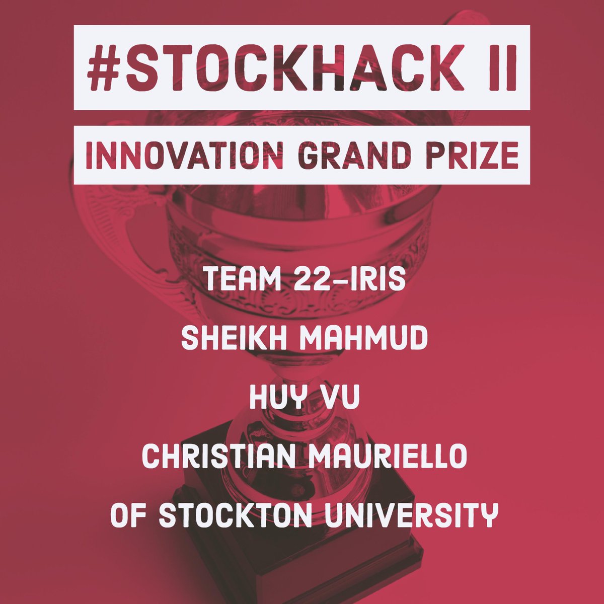 meechele7's tweet photo. Our #Stockhack ll Grand Prize Winning Teams have earned the respect and congratulations of our entire Judging team and our participants. @Stockton_edu https://t.co/tACa03JKkG