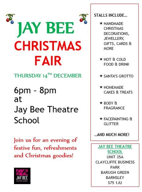 JBTheatreSchool's tweet photo. We're very excited! Not long til our #Christmas #Fair! 🎄🎅 Come and join the fun! #Barnsley #event #stalls #santa #grotto #food #gifts #Barnsleyisbrill #festive #fun #family #December #prizes https://t.co/A9sjdaDH4x