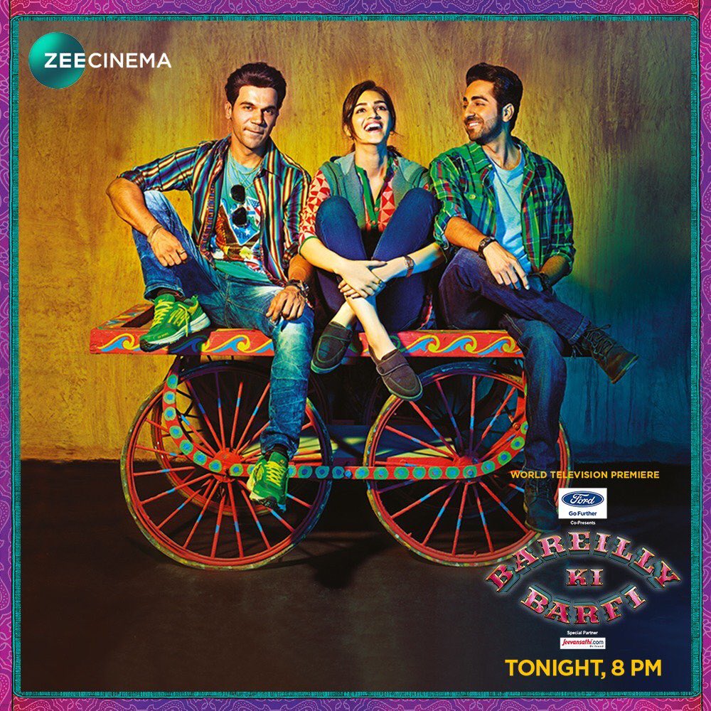 kritisanon's tweet photo. World Television Premiere of #BareillyKiBarfi on @zeecinema Tonight 8pm!! 👏🏻 thodi barfi ho jaaye!! ❤️💙💃🏻 https://t.co/KL3F9aec1I
