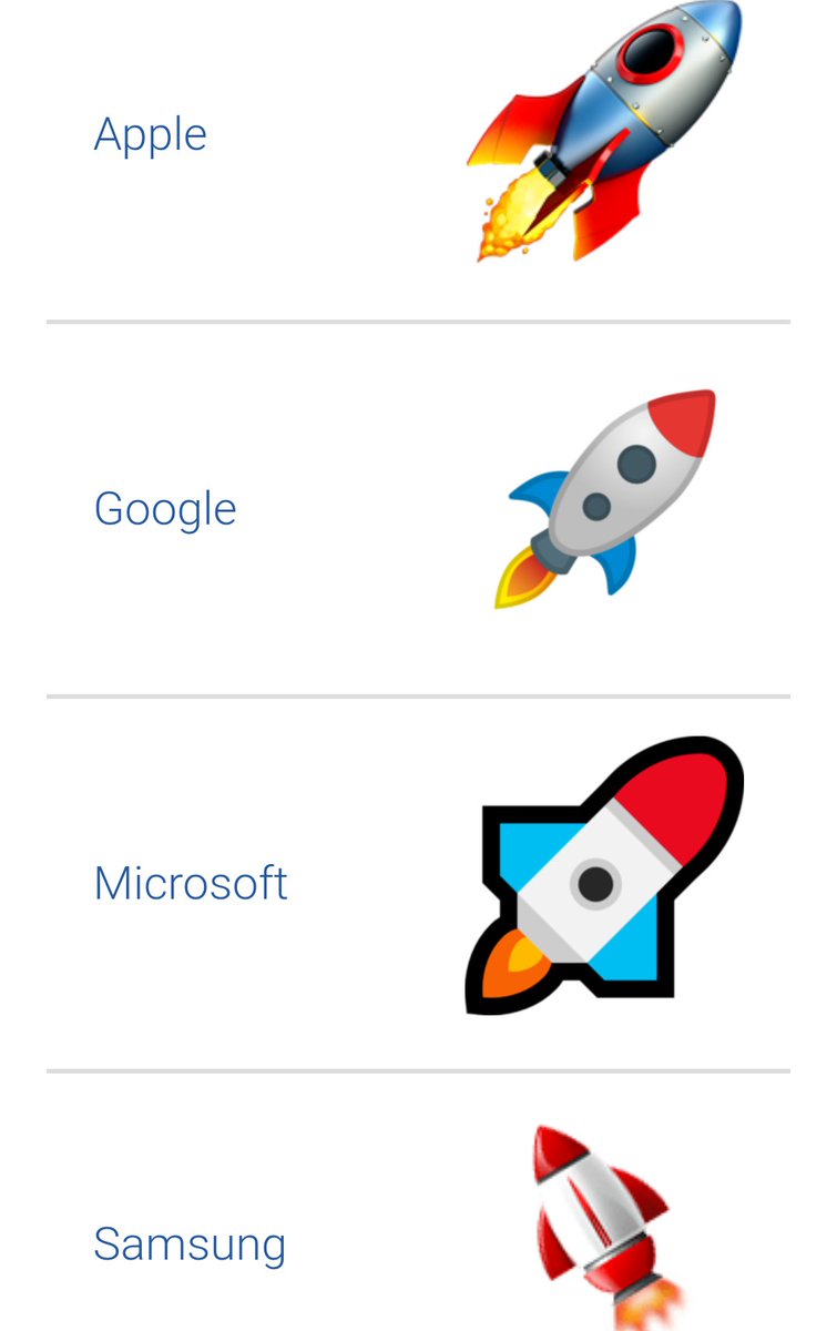 Emoji deyip geçmemek lazım...
🚀 emojisi için farklı platformlarda firmaların tasarımları 😉