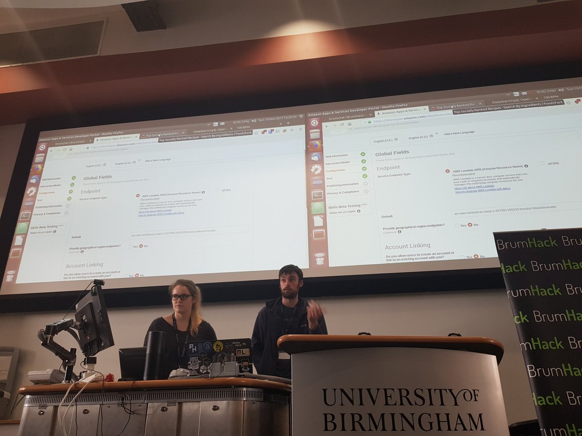 PandelisZ's tweet photo. A useful Alexa skills for me and @sprusr we can just shout out what's in our fridge and our computer overlords will tell us what to eat. #brumhack https://t.co/fiKp1xtl8O