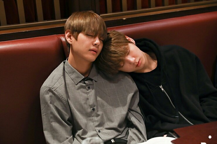 —; Jungkook sleeping on Taehyung's shoulder.  [2013-2017]