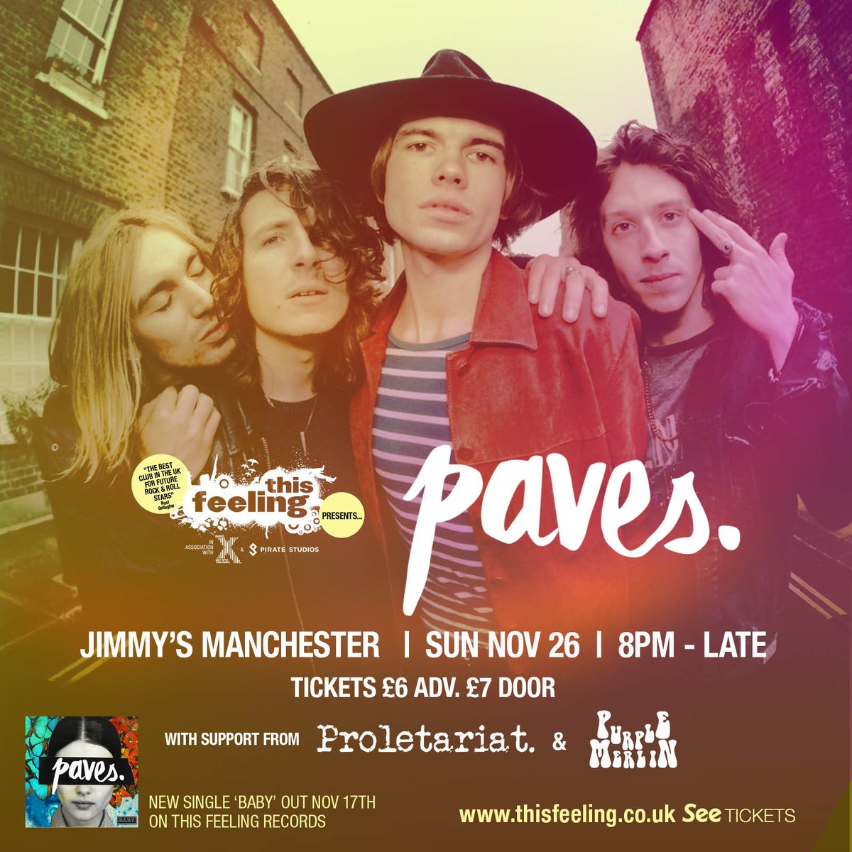 This_Feeling's tweet photo. #1WeekWarning @PavesBand tour of the UK stops off at @jimmys_nq next Sunday w/ @___Proletariat + @PurpleMerlinUK (tix link in bio) https://t.co/nx0Zaxtxmw
