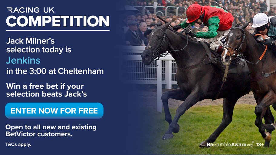 RacingTV's tweet photo. Last chance to win some free bets from our friends at BetVictor?
Beat Jack Milner's selection in the 3pm and win up to £50 in free bets #BeatVictor
https://t.co/5HBJSNBJYU https://t.co/hYX44A0qAT