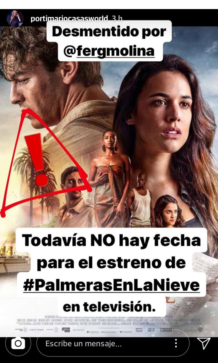 MarioCasasWorld's tweet photo. Fernando González Molina, director de "Palmeras en la nieve", asegura que el estreno en #A3 de #Peln, será pronto pero NO esta noche. https://t.co/9AjDsqKfT4