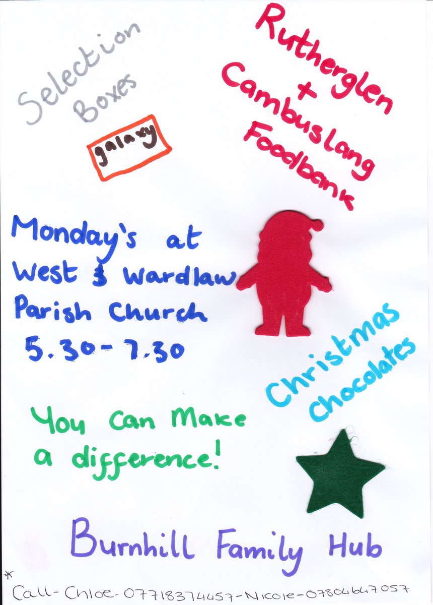 HnH_TheTrust's tweet photo. Come along to our Burnhill Family Hub Christmas food bank every Monday at West and Wardlawhill Parish Church between 5:30 and 7:30pm. You can make a difference! https://t.co/AKGJJEtsVe