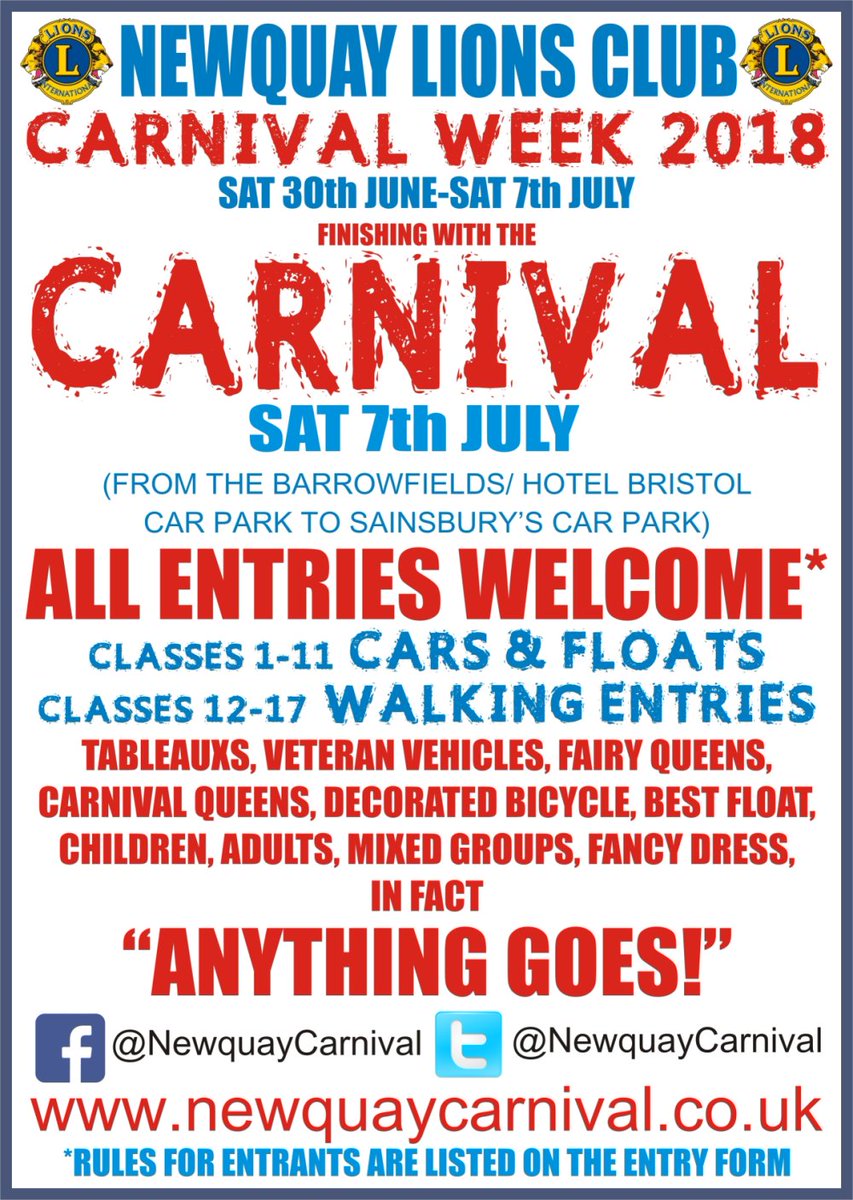 NewquayCarnival's tweet photo. Newquay Carnival 2018 planning now are you?Please rt looking for new events and of course carnival entries @Love_Newquay @newquay_couk https://t.co/SUUNR5uiOg