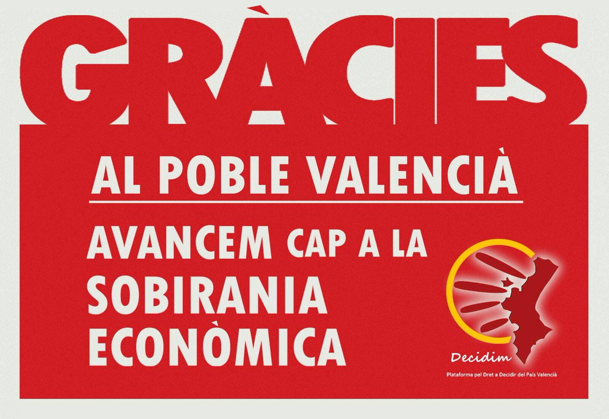 Decidim_'s tweet photo. Des de Decidim, felicitem al poble valencià per la gran jornada de mobilització del #18N, un pas més en la línia d'empoderar-nos com a subjecte polític i amb les nostres institucions, plantar cara a les polítiques discriminatòries i espoliadores exercides des del poder central. https://t.co/EF87hXabk8